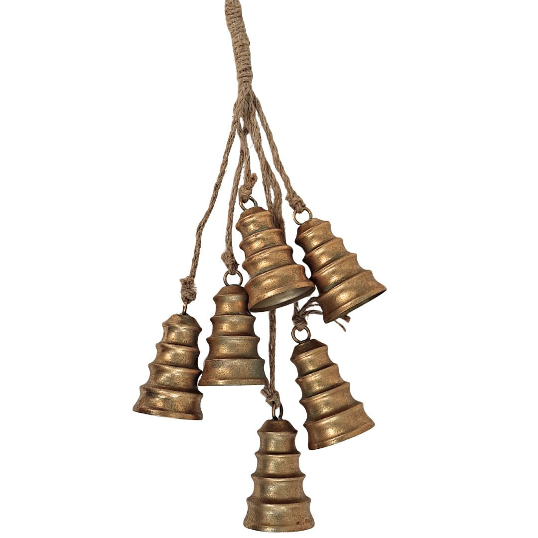 Gold Ribbed Bells Hanging Cluster