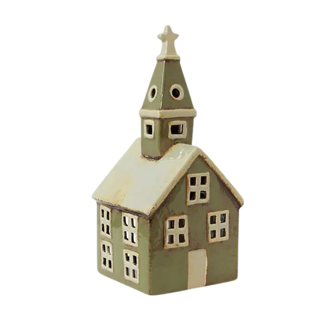 Alsace Tea Light Church - Olive Green