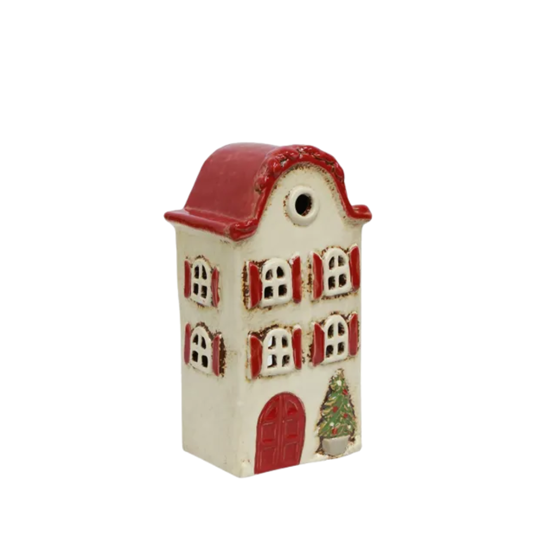 Alsace Tea Light Villa: Christmas Stone with Red Shutters