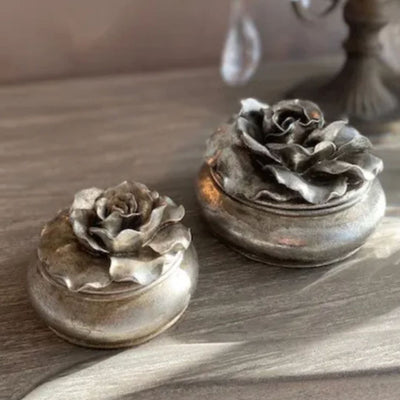 Camelia Round Trinket Box Pewter Finish - Small