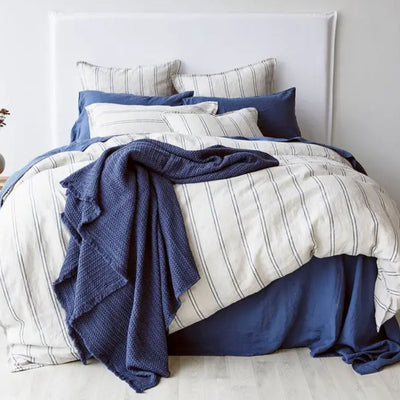 Pure Linen Duvet Cover Set with 2 Pillowcases: Eton Stripe - Super King