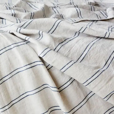 Pure Linen Duvet Cover Set with 2 Pillowcases: Eton Stripe - Super King