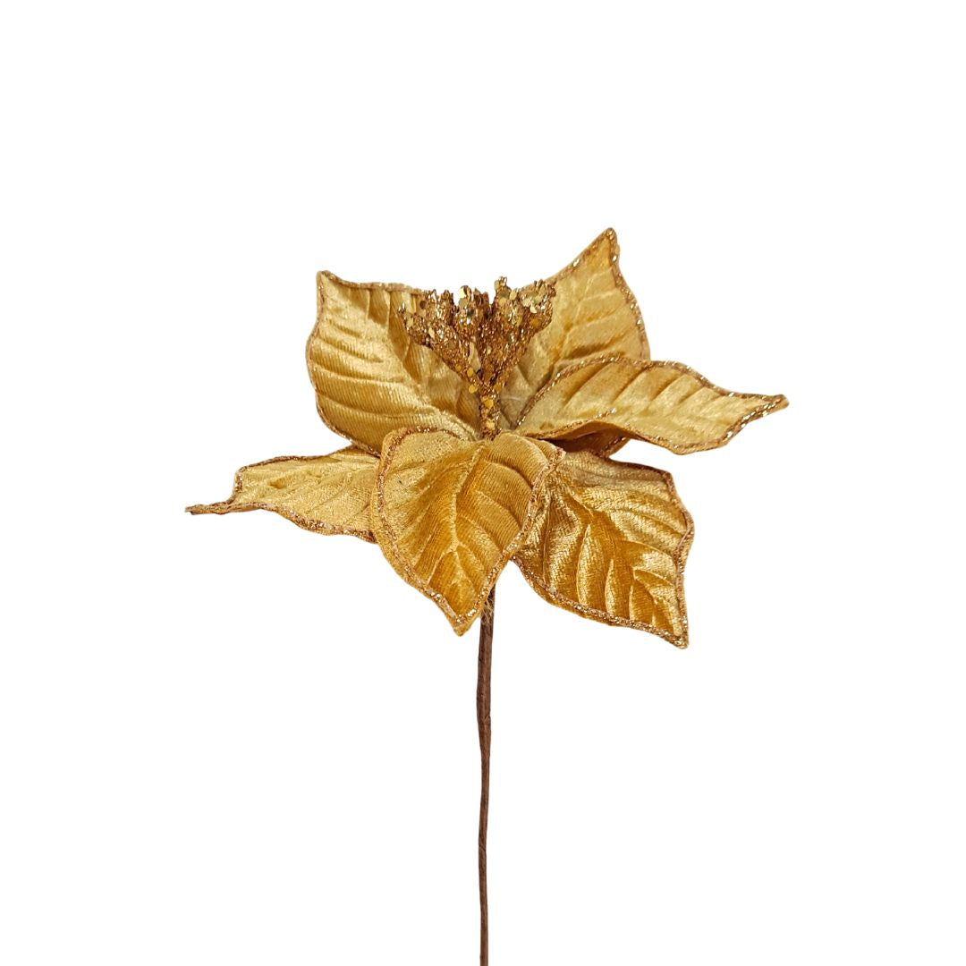 Gold Poinsettia on Stick - Medium