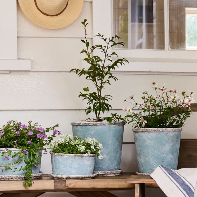 Sea Blue Plant Pot & Saucer - Medium