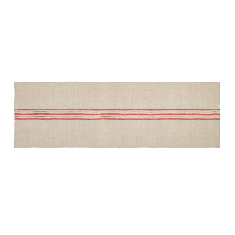 Linen Blend Stripe Table Runner - Natural/Red