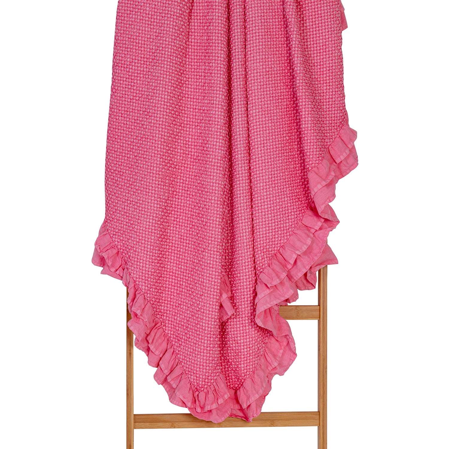 Cotton Waffle Hot Pink Blanket with Frill - King Single