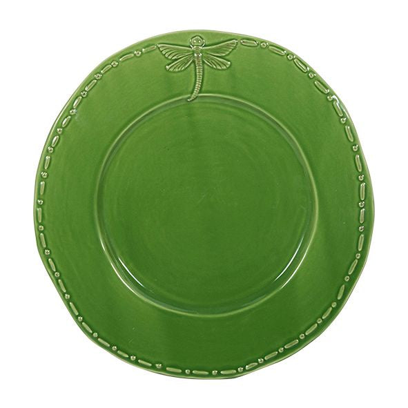 Dragonfly Stoneware Green Dinner Plate