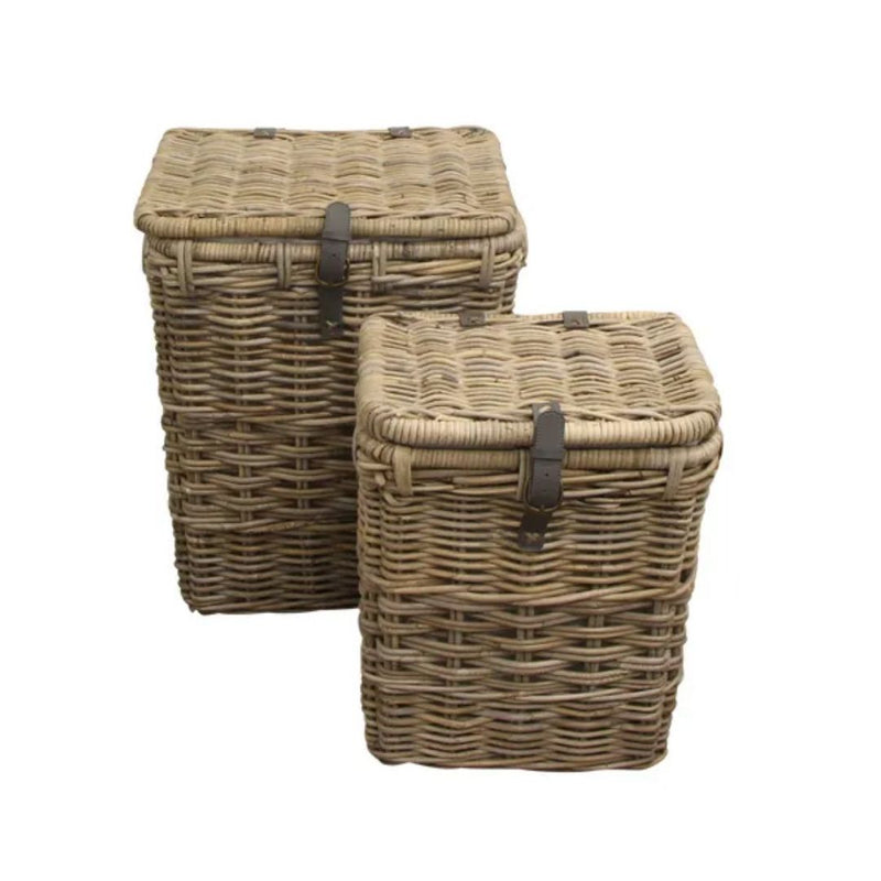 Grove Rectangle Laundry Baskets with Leather Strap - Small