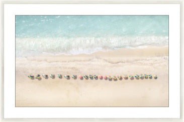 Beach Umbrellas Glass Print with White Frame