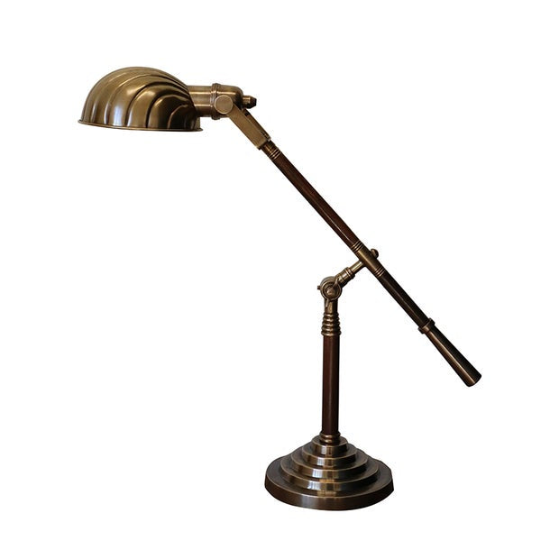 Brass Antiqued Finish & Wood Adjustable Desk Lamp