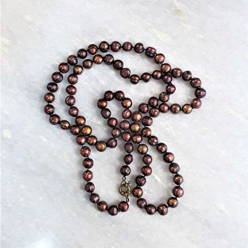 Brown Pearl Necklace Bolt Ring Clasp