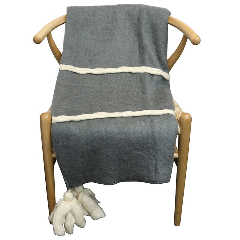 Chunky Tassel Throw - Charcoal/Ivory