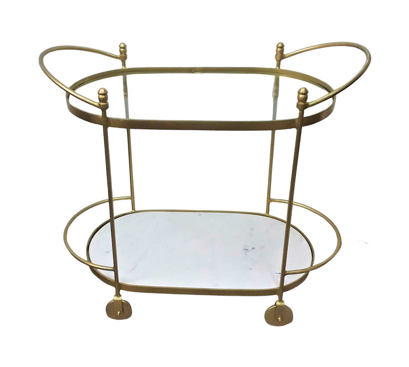 Carlton Oval Drinks Trolley in Brass Finish with Marble