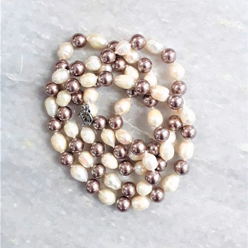 White Pearl with Brown Mother of Pearl Beads